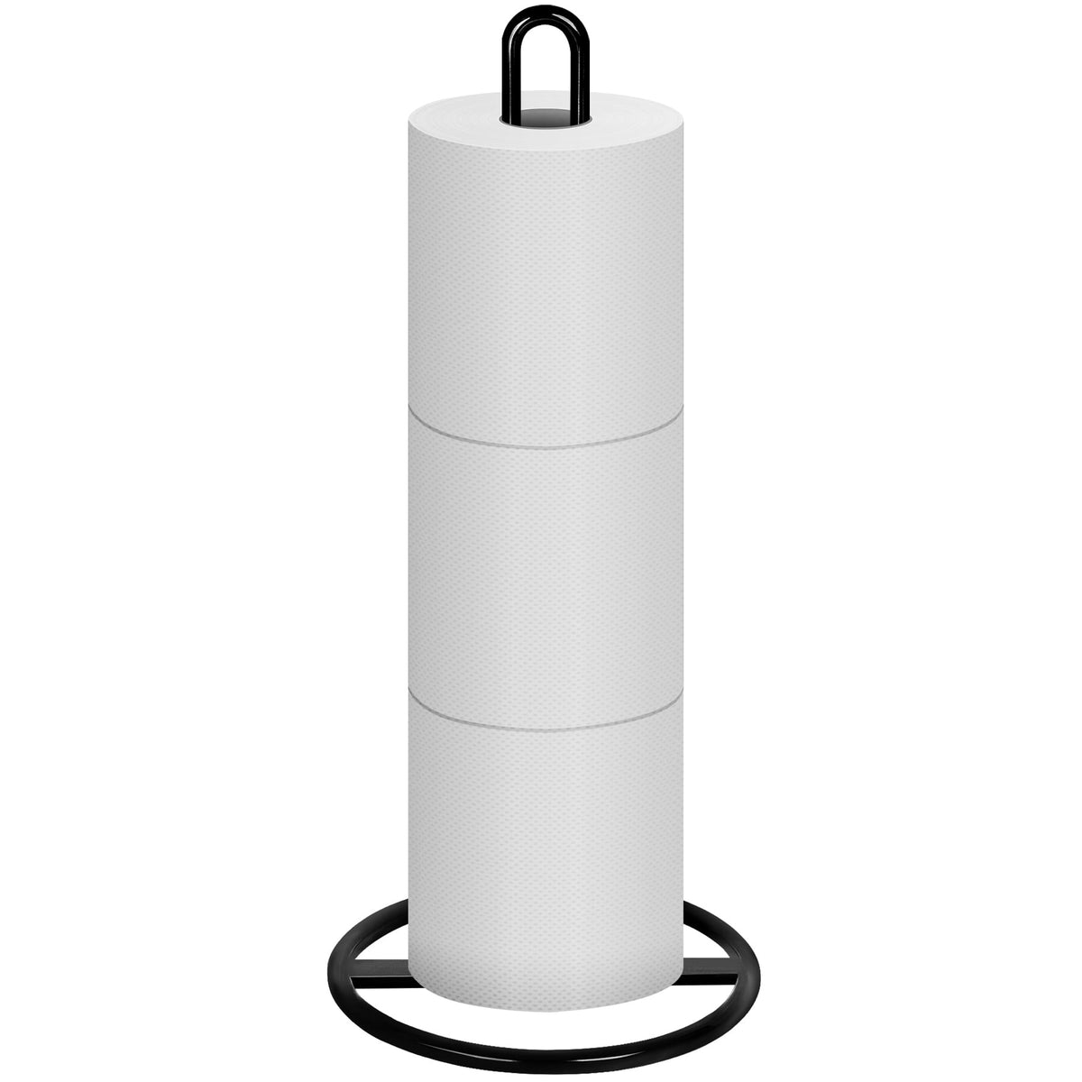 Freestanding Black Toilet Paper Holder Stand with Storage for Three Spare Rolls