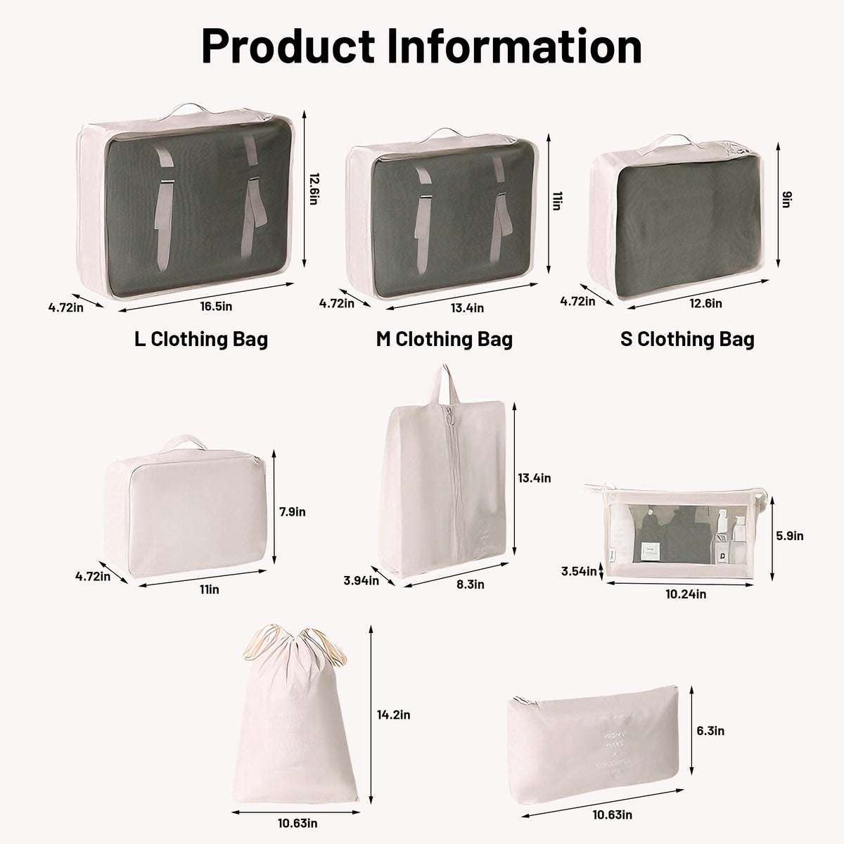 Packing Cube Set of 8 with Shoe and Toiletry Bags, Beige Suitcase Organizers for Travel - Image 2
