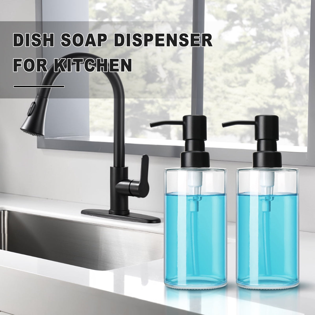 Clear Glass Soap Dispenser with Matte Black Stainless Steel Pump, 12 oz Refillable Bottle - Image 4