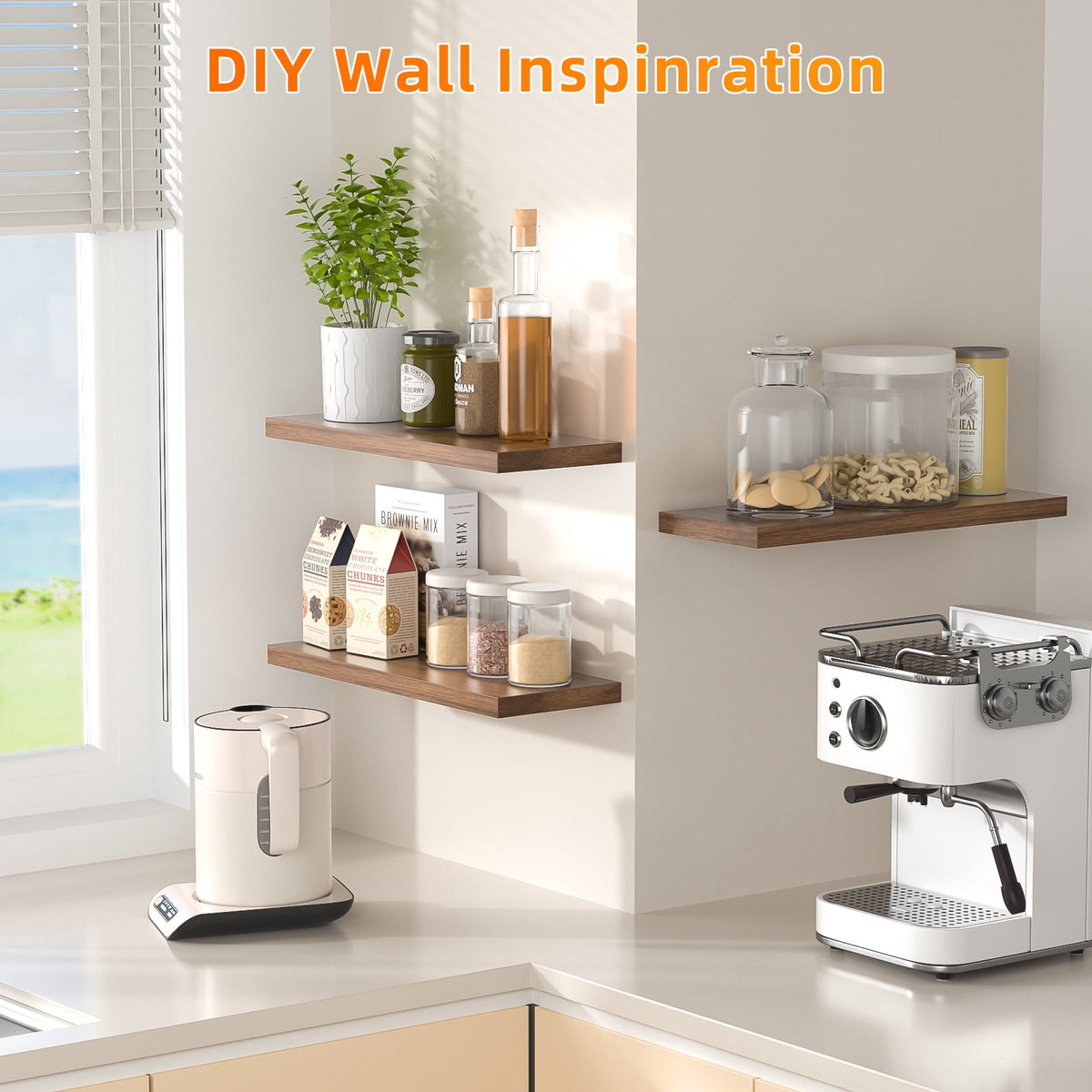 Rustic Brown Floating Wall Shelves with Metal Brackets, 16 Inch, Set of 3 - Image 5