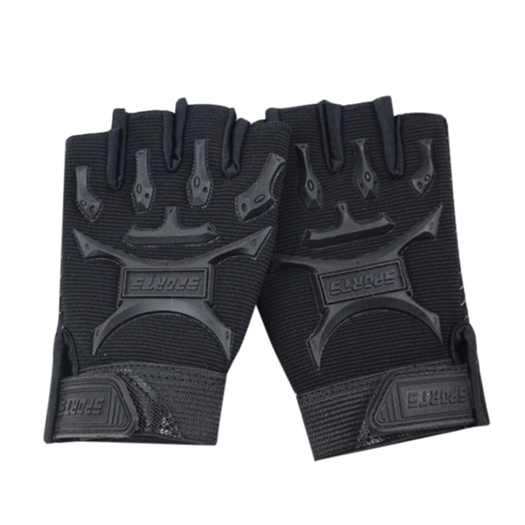 Kids Fingerless Training Gloves with Adjustable Wrist Strap, Non-Slip Palm for Cycling and Gym, Black