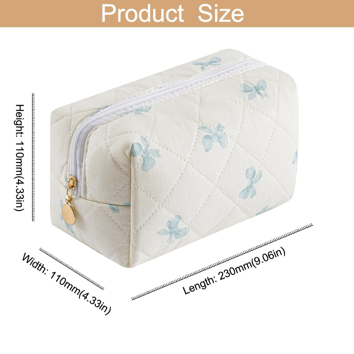 Quilted Floral Cotton Makeup Pouch, Small Zip Toiletry Bag for Purse and Travel - Image 4