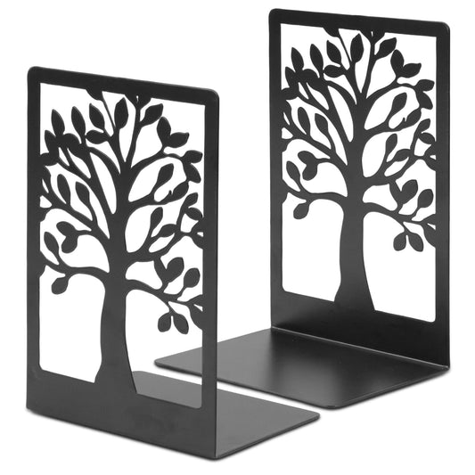 Metal Tree Bookends with Non-Slip Base, Heavy-Duty Decorative Book Holders for Shelves, Set of 2