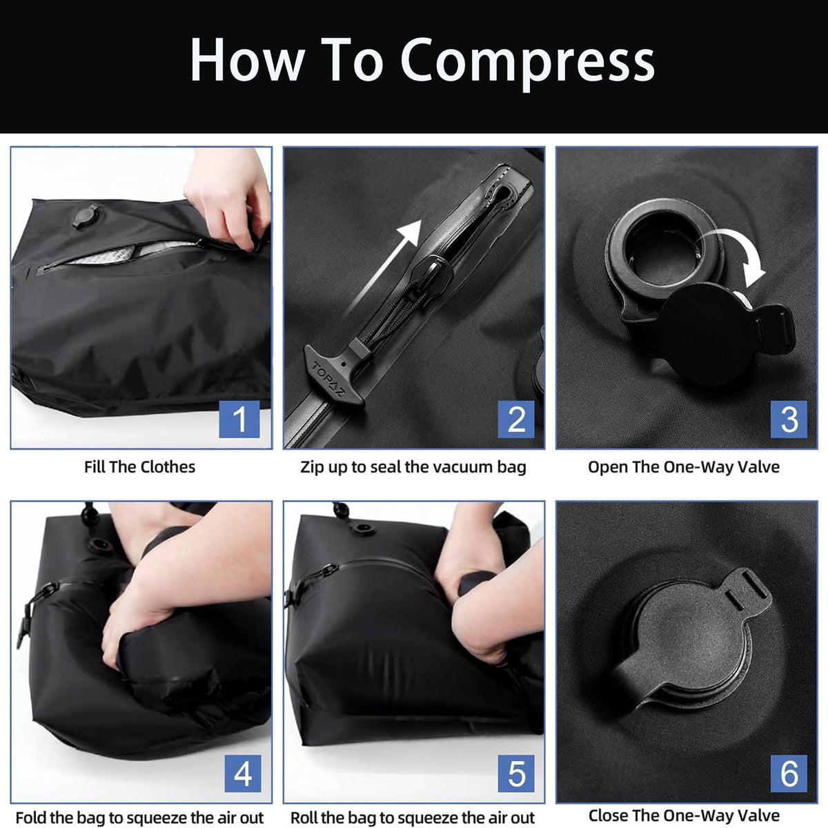 Waterproof Vacuum Compression Bags for Travel, Reusable Extra-Large Space-Saver Bags with One-Way Valve - Image 6