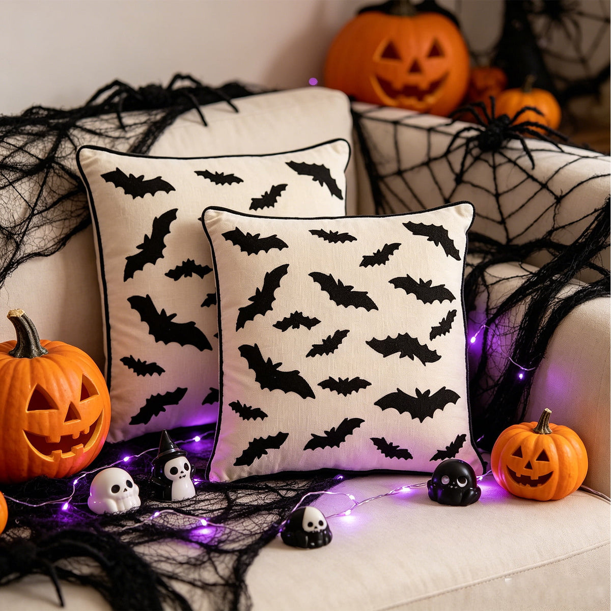 Embroidered Halloween Ghost Throw Pillow Cover, 18 x 18 Inch Linen Cushion Case with Hidden Zipper - Image 2