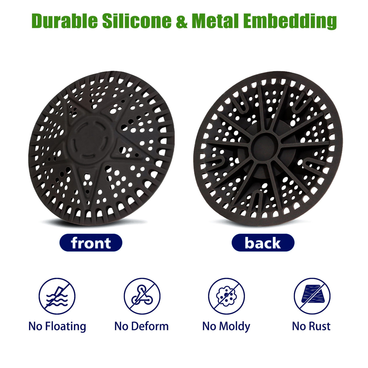 Silicone Shower Drain Hair Catcher with Weighted Core, 5.5 Inch Flat Drain Cover, Set of 2 - Image 2