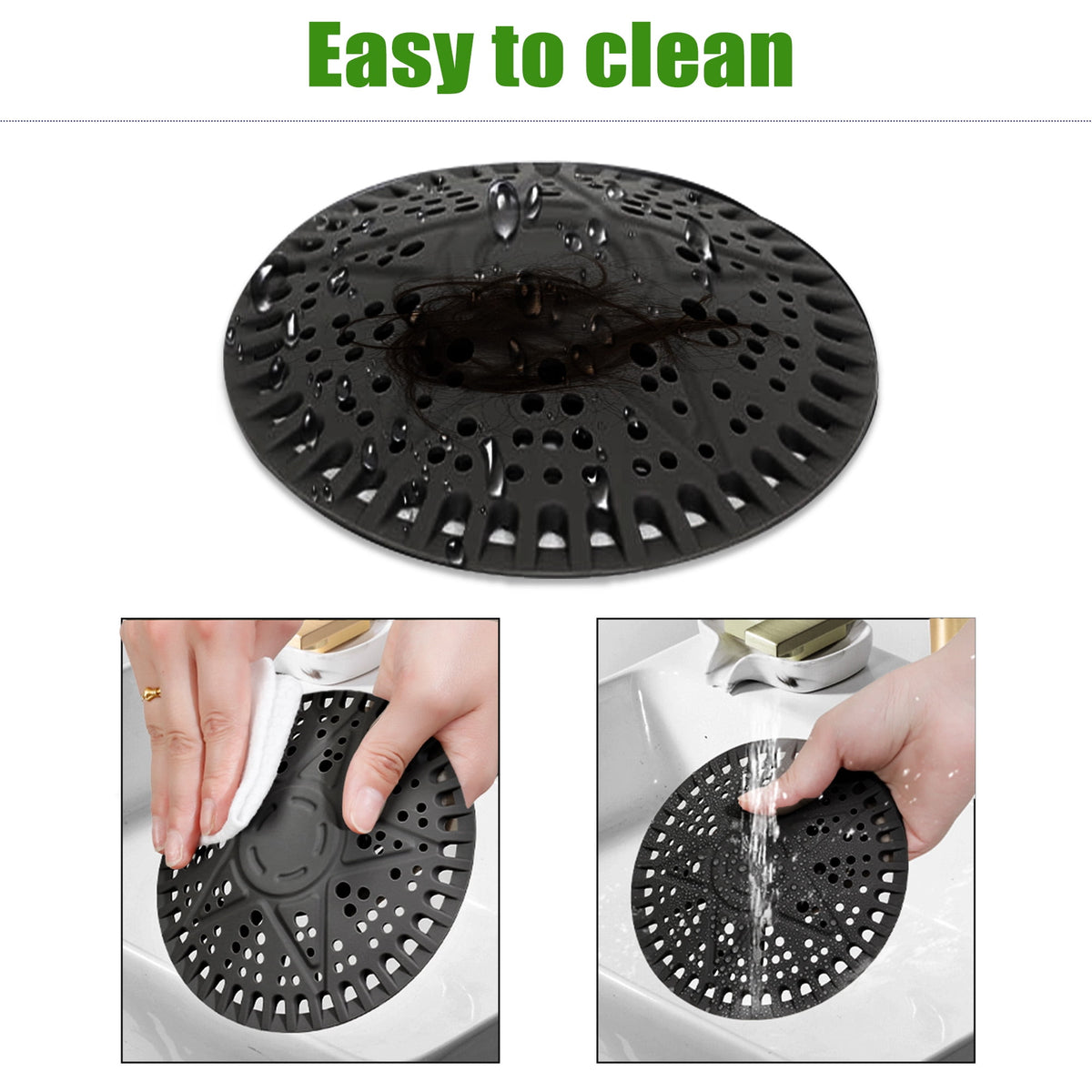 Silicone Shower Drain Hair Catcher with Weighted Core, 5.5 Inch Flat Drain Cover, Set of 2 - Image 5