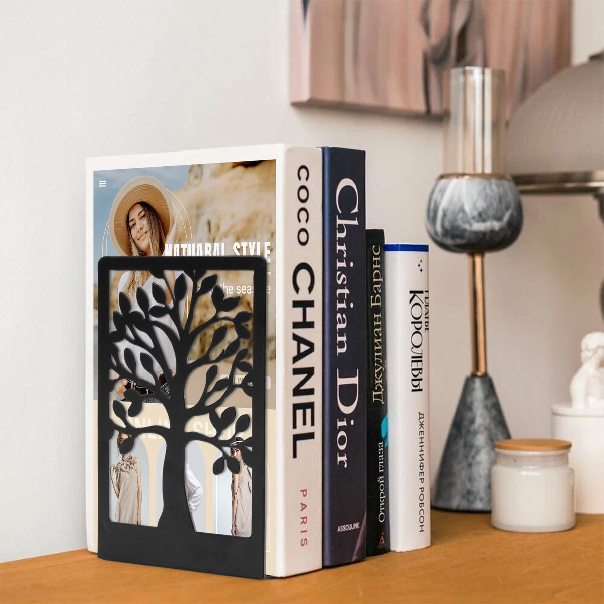 Metal Tree Bookends with Non-Slip Base, Heavy-Duty Decorative Book Holders for Shelves, Set of 2 - Image 2