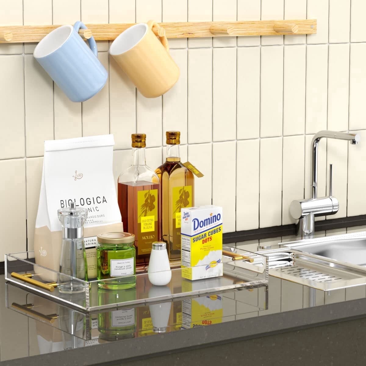 Clear Acrylic Serving Tray with Round Handles, 12 x 16 Inch Spill-Proof Vanity and Coffee Table Tray - Image 4
