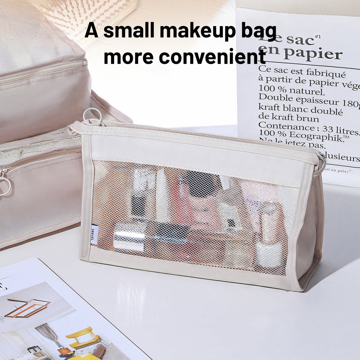 Packing Cube Set of 8 with Shoe and Toiletry Bags, Beige Suitcase Organizers for Travel - Image 3