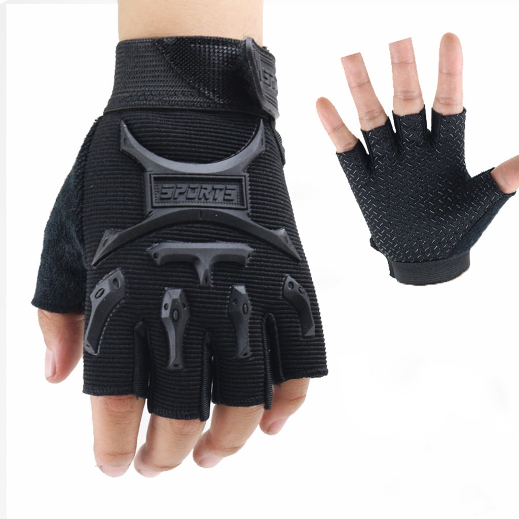 Kids Fingerless Training Gloves with Adjustable Wrist Strap, Non-Slip Palm for Cycling and Gym, Black - Image 2