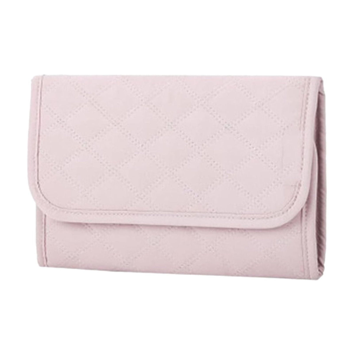 Folding Travel Jewellery Roll, Pink Polyester Organizer with Compartments for Rings, Earrings and Necklaces