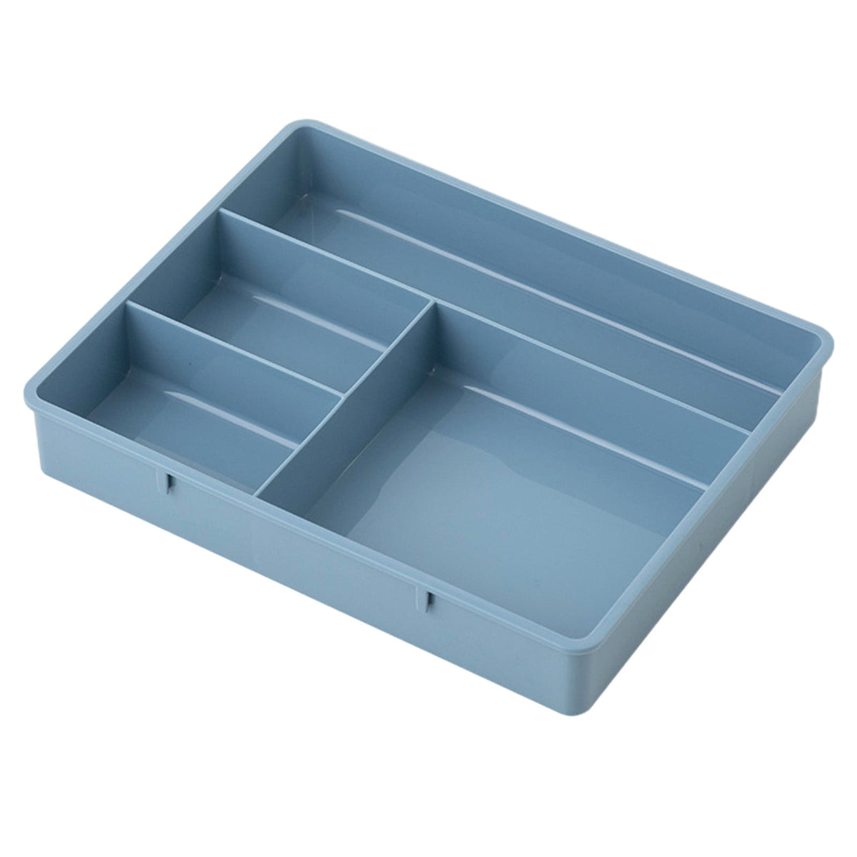 Four-Compartment Stackable Vanity Tray, Blue Plastic Drawer Divider for Makeup and Small Items
