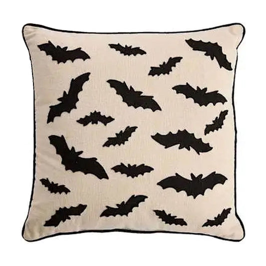 Embroidered Halloween Ghost Throw Pillow Cover, 18 x 18 Inch Linen Cushion Case with Hidden Zipper