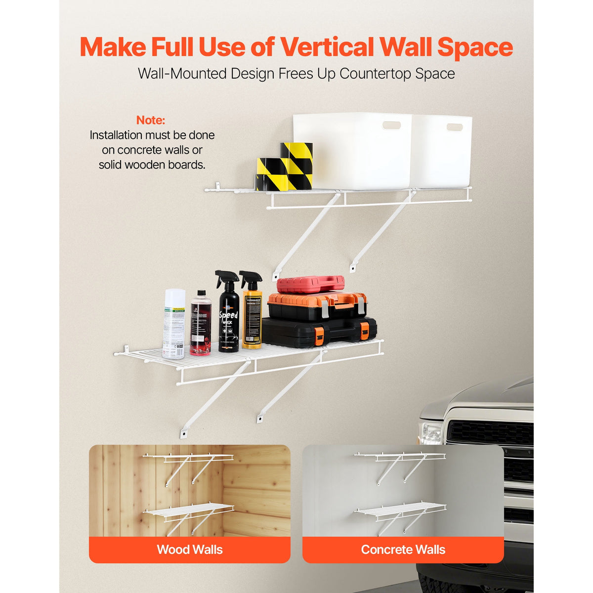 Wall-Mounted Wire Shelf Kit, 3 ft PVC-Coated Carbon Steel Closet Shelving, 12 Inch Deep, Set of 2 - Image 5