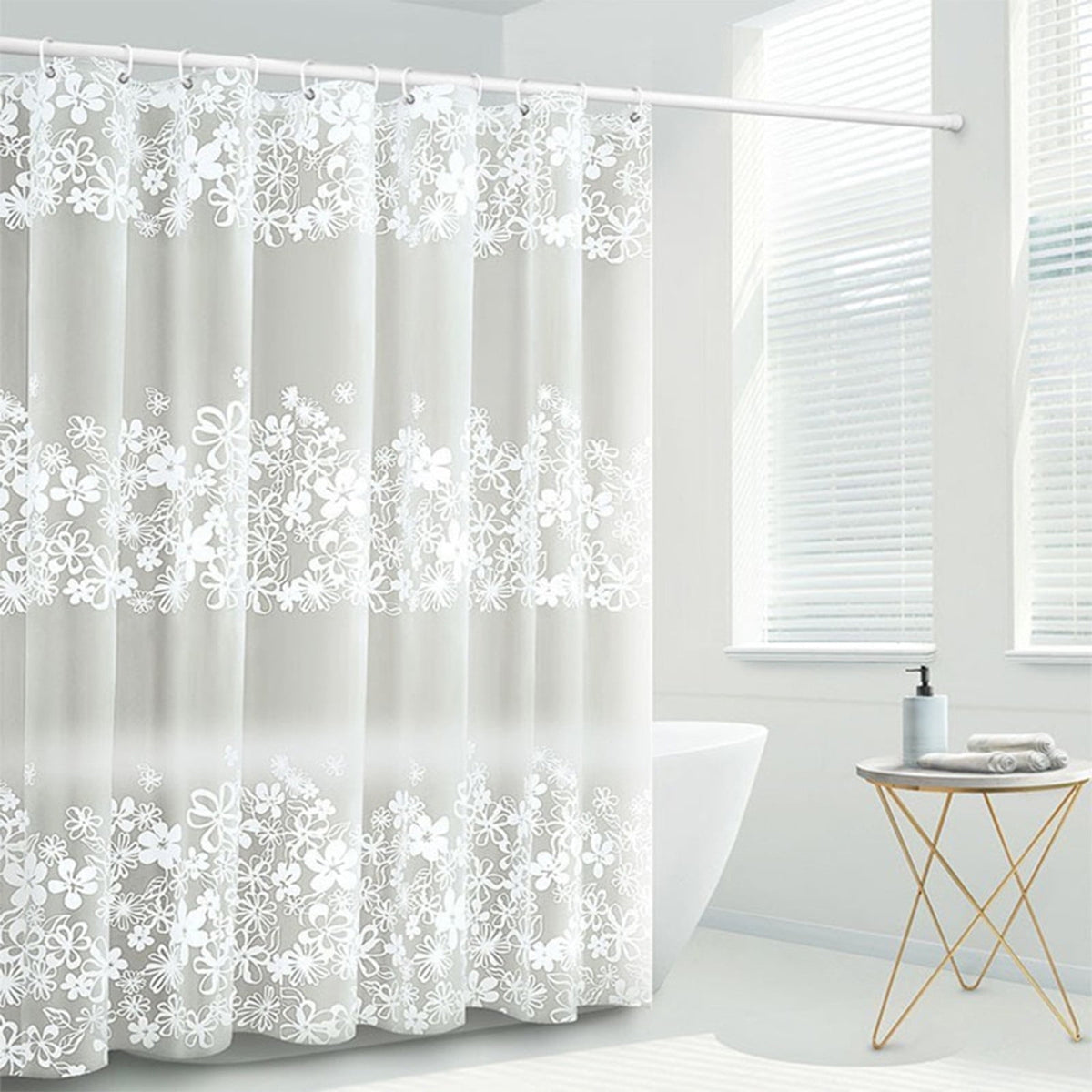 Clear Heavy-Duty Shower Curtain Liner, 72 x 72 Inch Waterproof Mildew-Resistant Plastic with 12 Hooks - Image 2