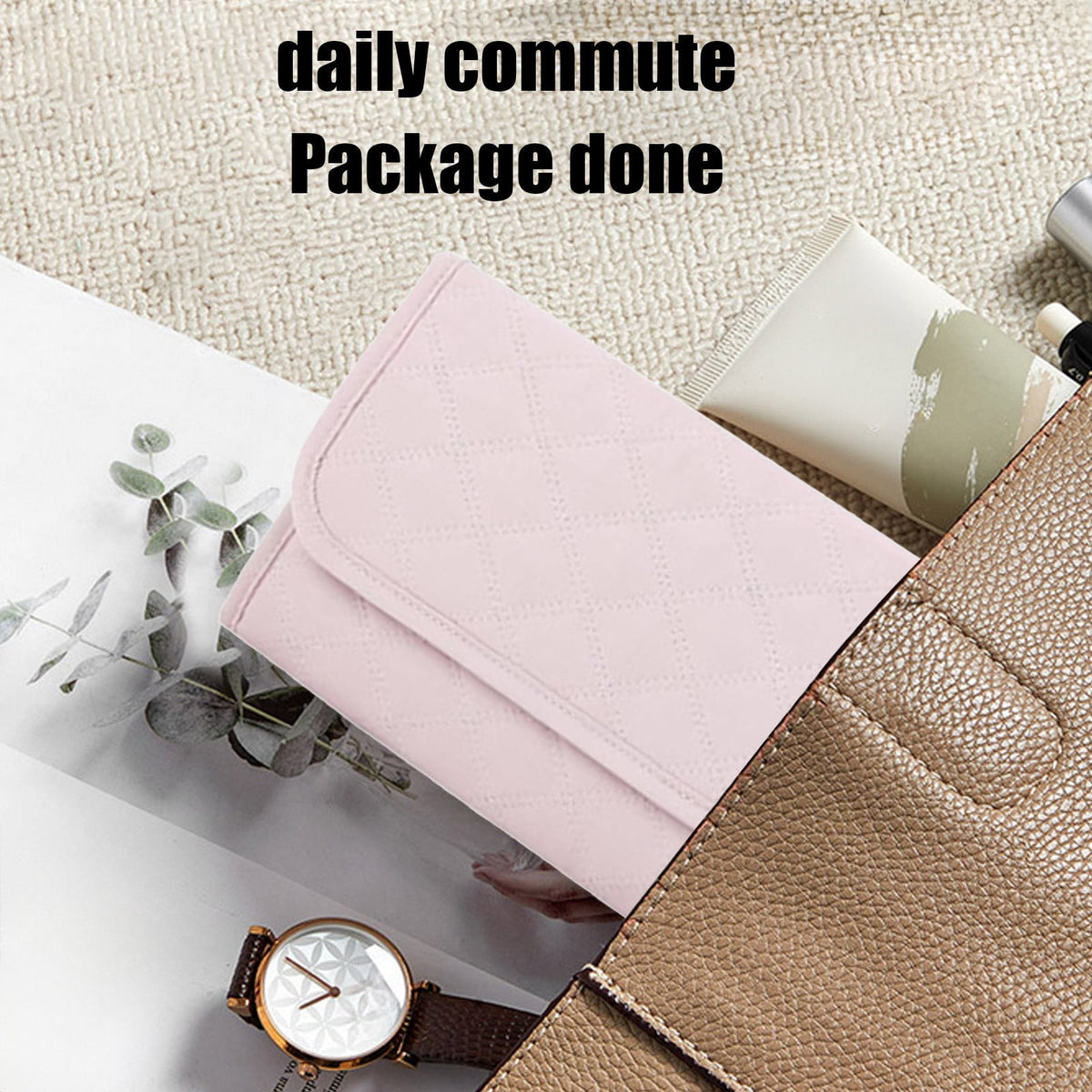 Folding Travel Jewellery Roll, Pink Polyester Organizer with Compartments for Rings, Earrings and Necklaces - Image 6