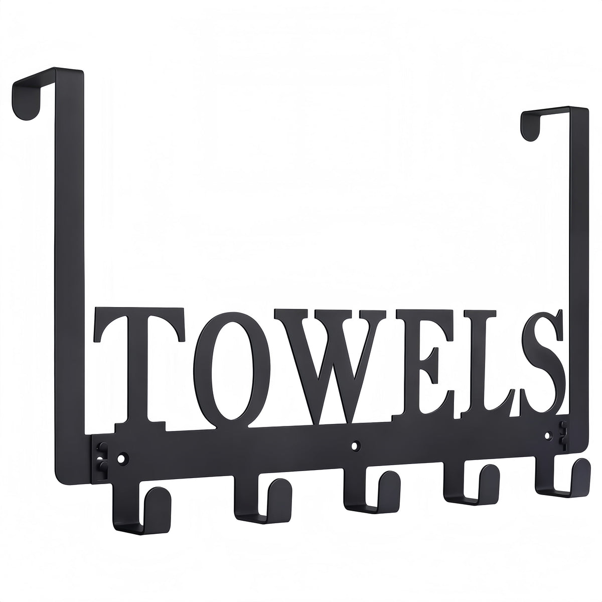 Over-the-Door Towel Rack with Five Curved Hooks, Matte Black Metal, No-Drill Hanging