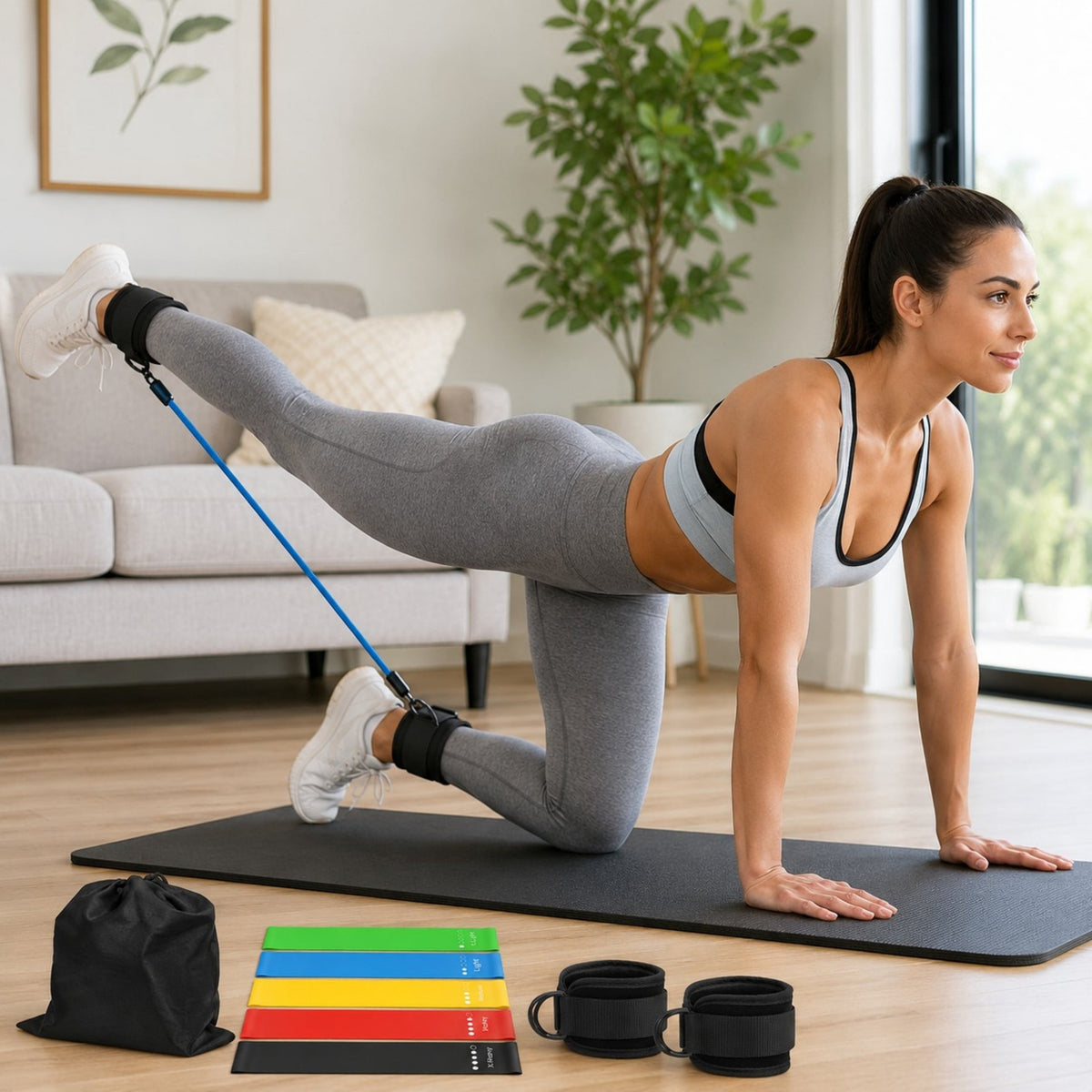Resistance Band Set with Ankle Straps, Three Tube Bands and Five Loop Bands for Home Workouts - Image 2