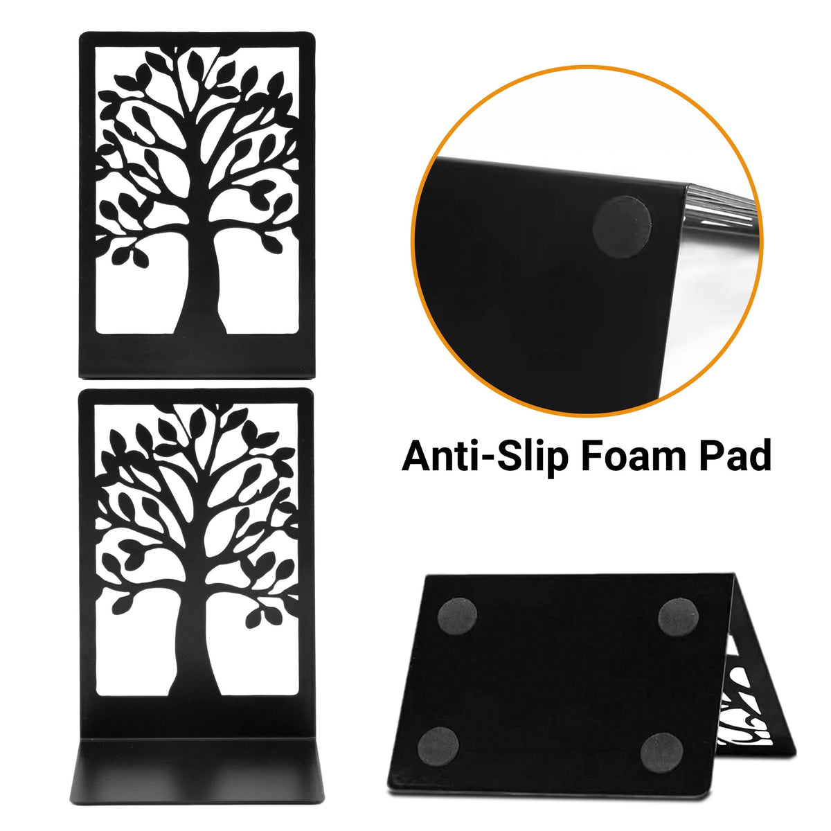 Metal Tree Bookends with Non-Slip Base, Heavy-Duty Decorative Book Holders for Shelves, Set of 2 - Image 4